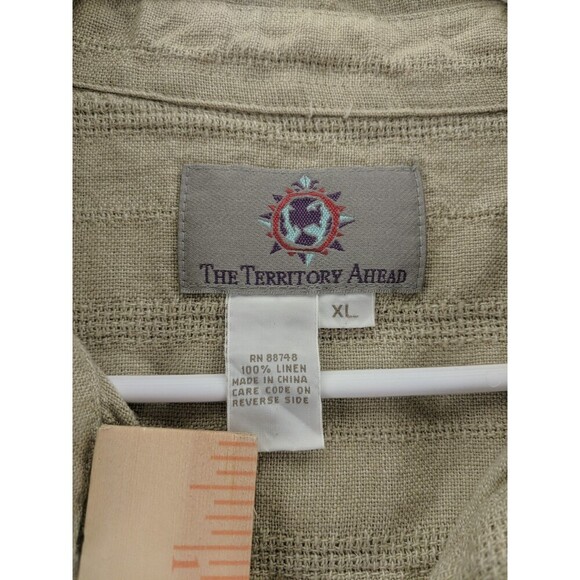 The Territory Ahead 100% Linen Textured Short Sleeve Wooden Buttons Men's XL - Picture 2 of 7